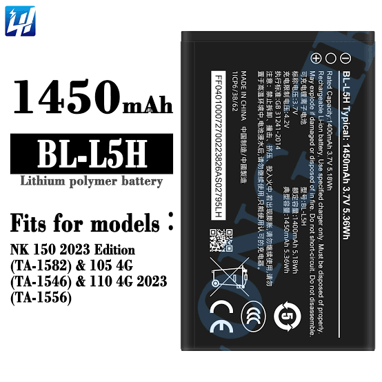 L5H , 1450mAh BL-L5H Battery for Nokia 150 2023 Edition(TA-1582) 105 4G(TA-1546) 110 4G 2023(TA-1556) Batteries No Reviews yet