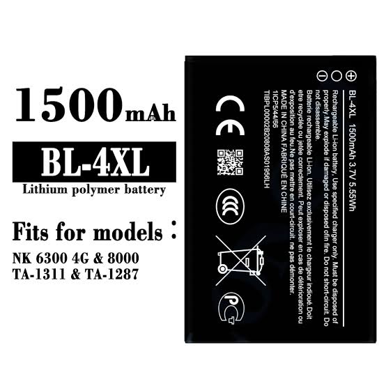 4XL , Replacement Battery Model BL-4XL Compatible with Nokia 6300, 6300 4G, TA-1324, TA-1287 | Capacity 1500mAh